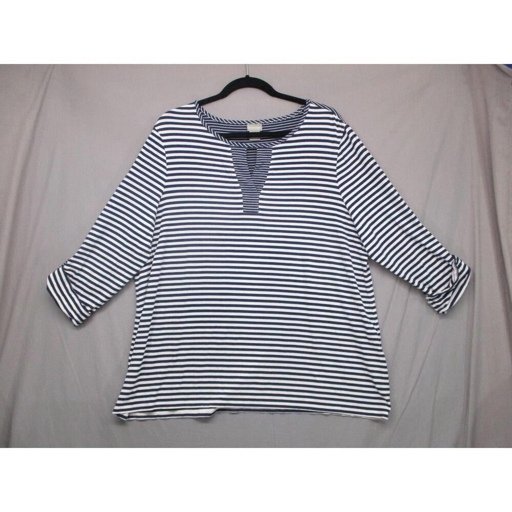 Chico's Striped Crew Neck Trendy Casual Womens Top Size‎ 3
